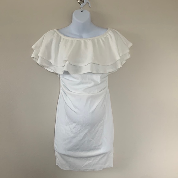 Pinkblush White Waffle Knit Off Shoulder Ruched Maternity Dress - Picture 3 of 12